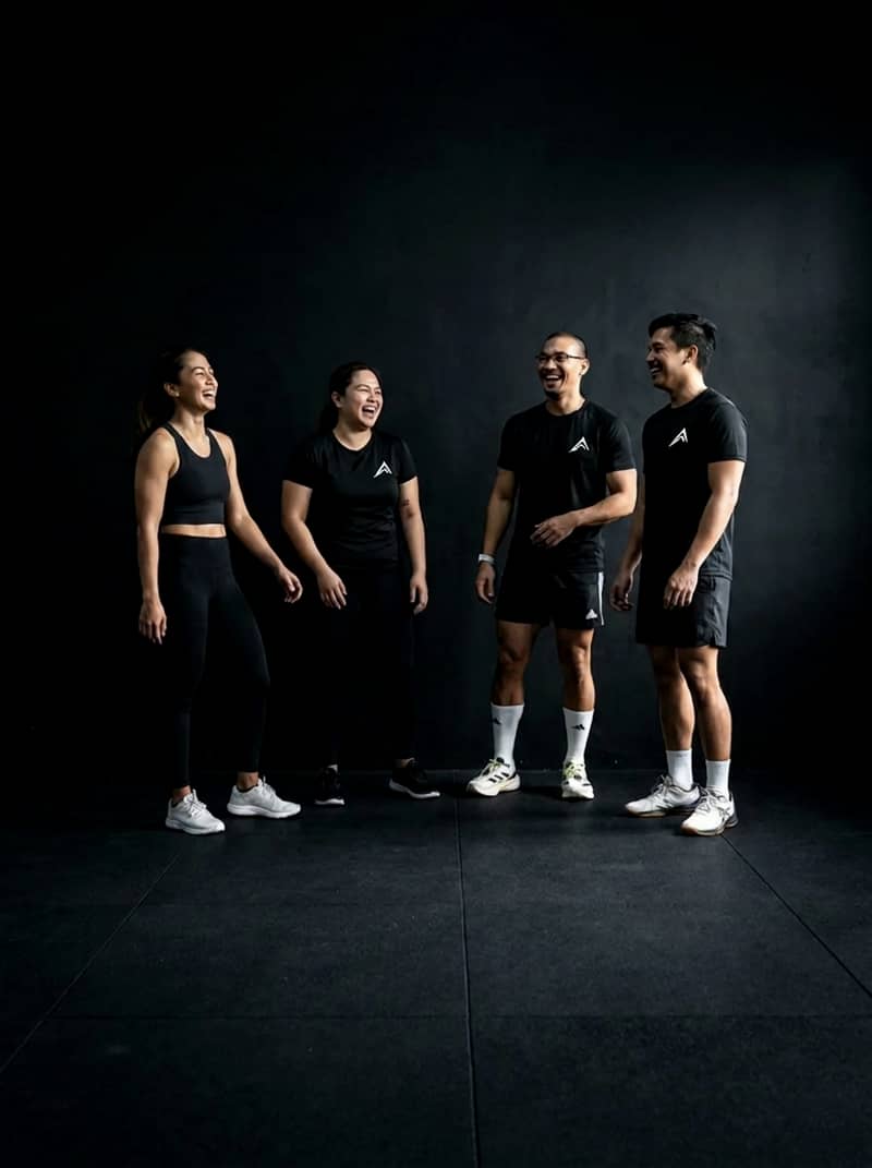 Four members of the club in ASCEND kit, laughing together on the floor